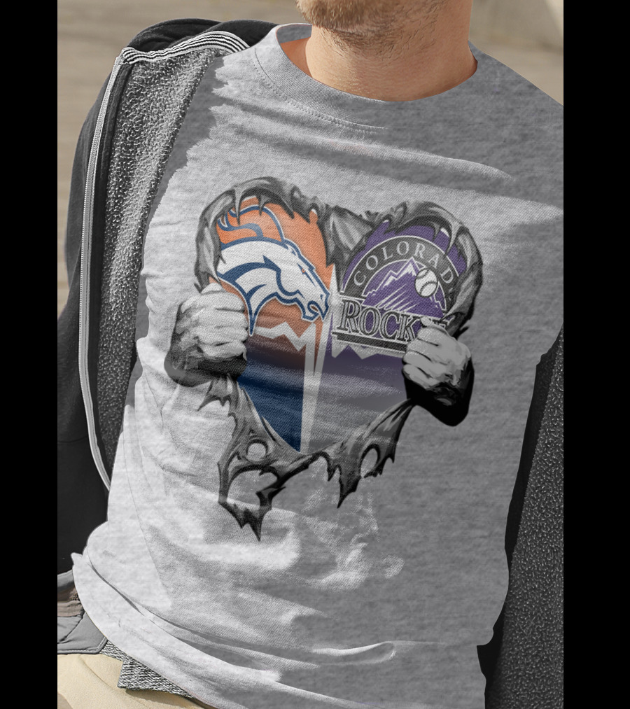 Denver Broncos Colorado Rockies Split Heart T-Shirt