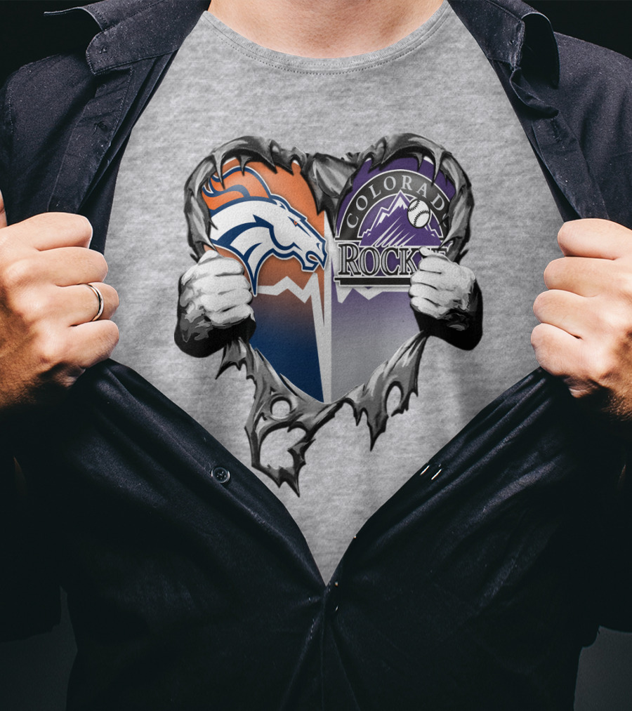 Denver Broncos Colorado Rockies Split Heart T-Shirt