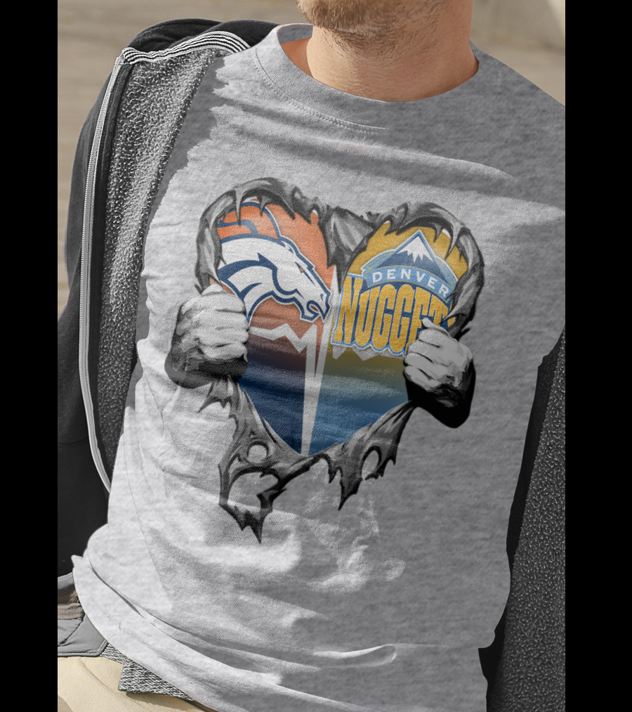 Broncos Nuggets Torn Heart Logo Fusion T-Shirt