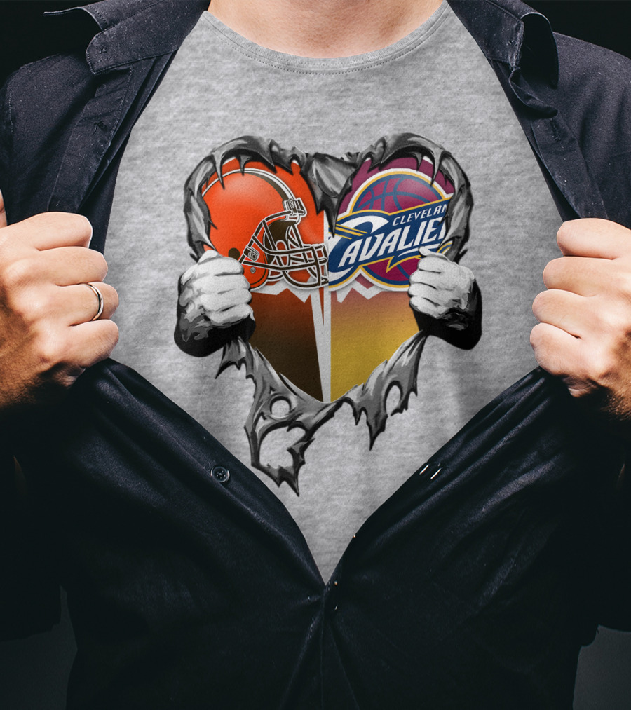 Cleveland Cavaliers Browns Heart Combination T-Shirt