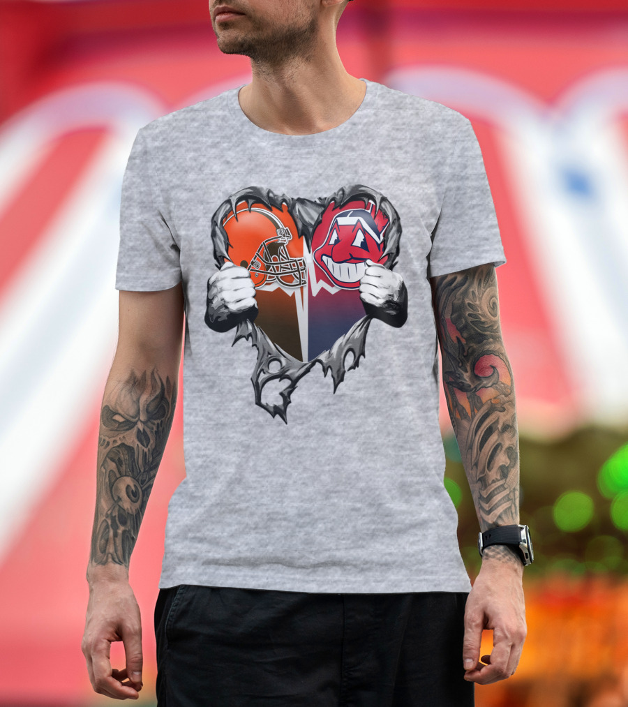 Cleveland Browns And Cleveland Indians Heart T-Shirt