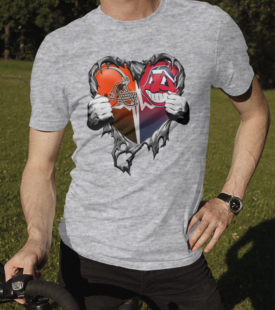 Cleveland Browns And Cleveland Indians Heart T-Shirt
