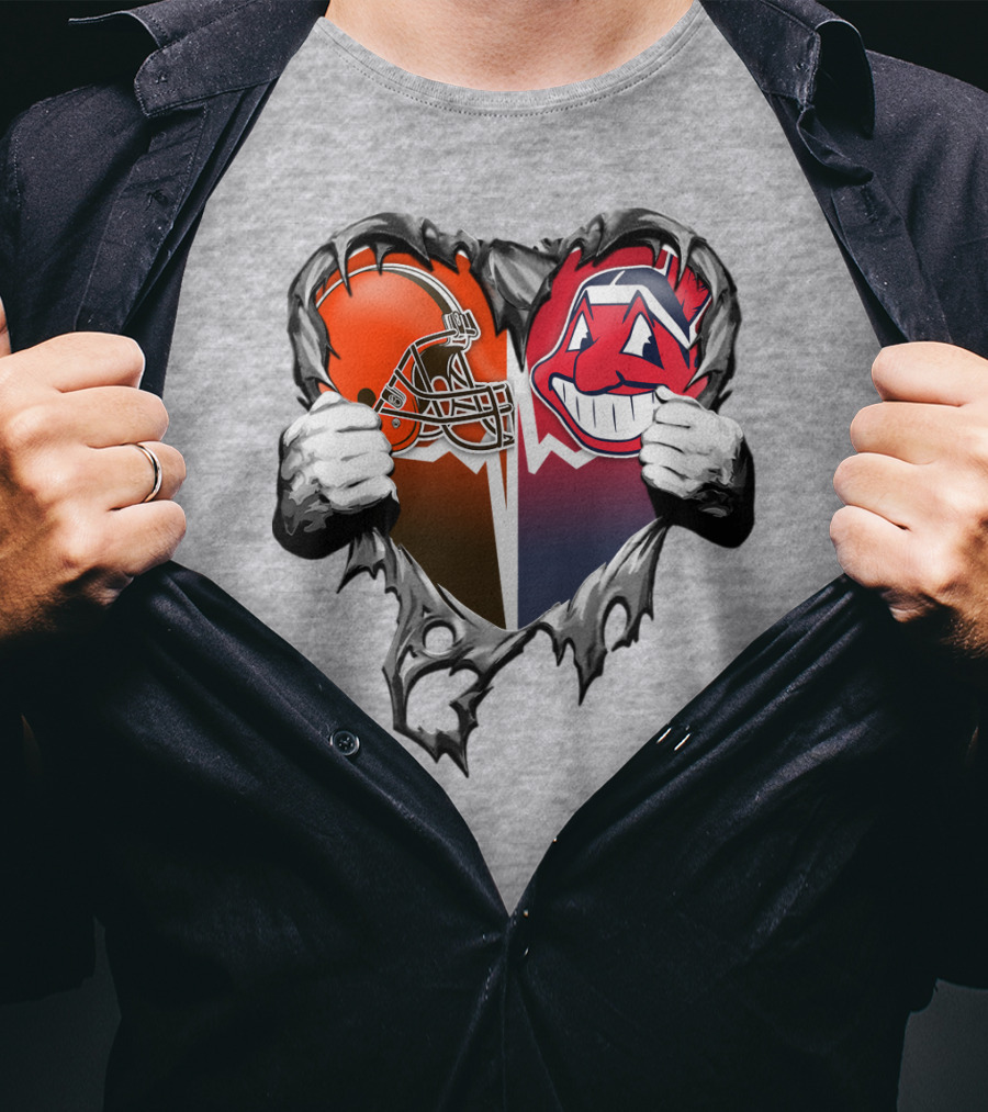 Cleveland Browns And Cleveland Indians Heart T-Shirt