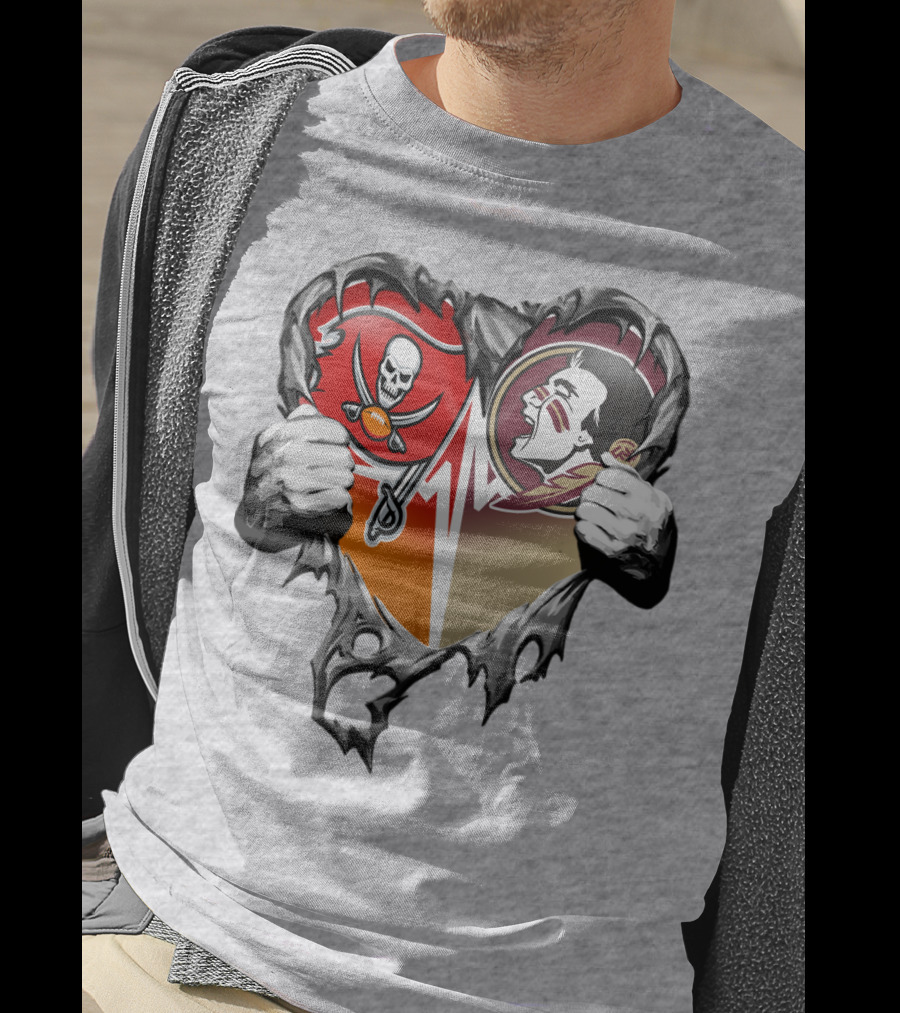 Tampa Bay Buccaneers Florida State Seminoles Heart Symbol Xatt025 T-Shirt