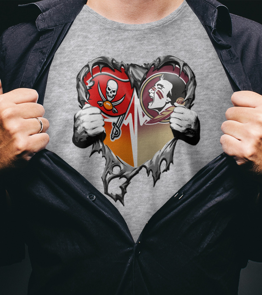 Tampa Bay Buccaneers Florida State Seminoles Heart Symbol Xatt025 T-Shirt