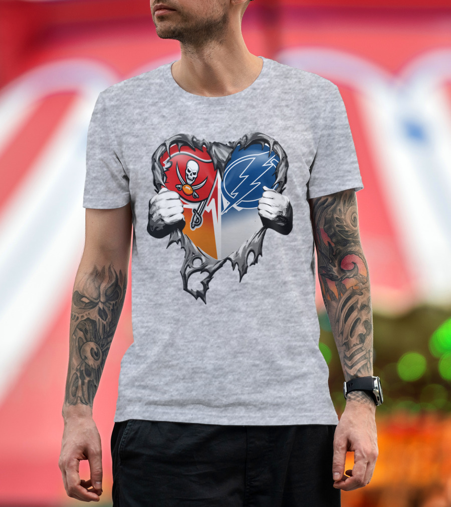 Tampa Bay Buccaneers And Tampa Bay Lightning Heart T-Shirt