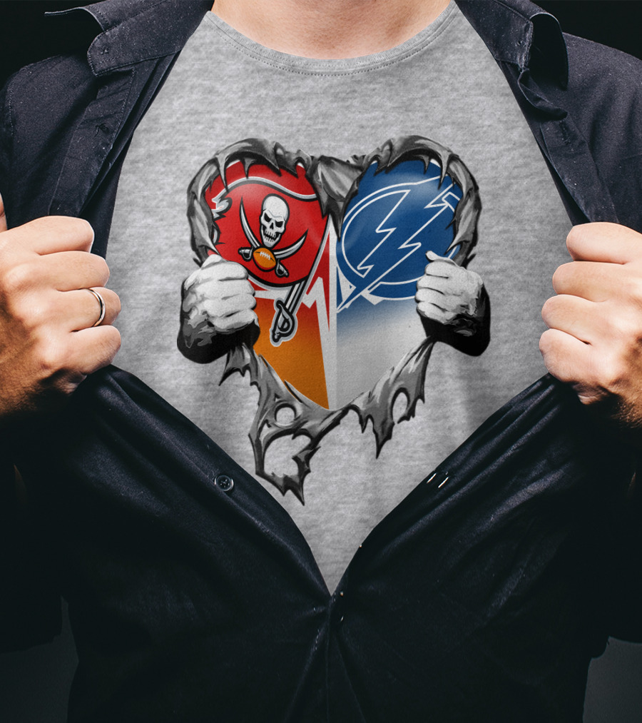 Tampa Bay Buccaneers And Tampa Bay Lightning Heart T-Shirt