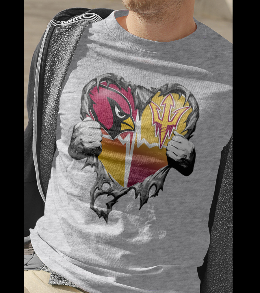 Arizona Cardinals Arizona State Sun Devils Heart Dual Allegiance T-Shirt