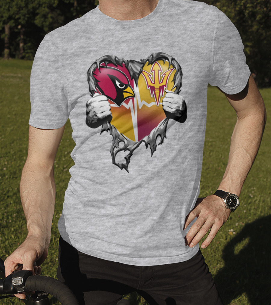 Arizona Cardinals Arizona State Sun Devils Heart Dual Allegiance T-Shirt