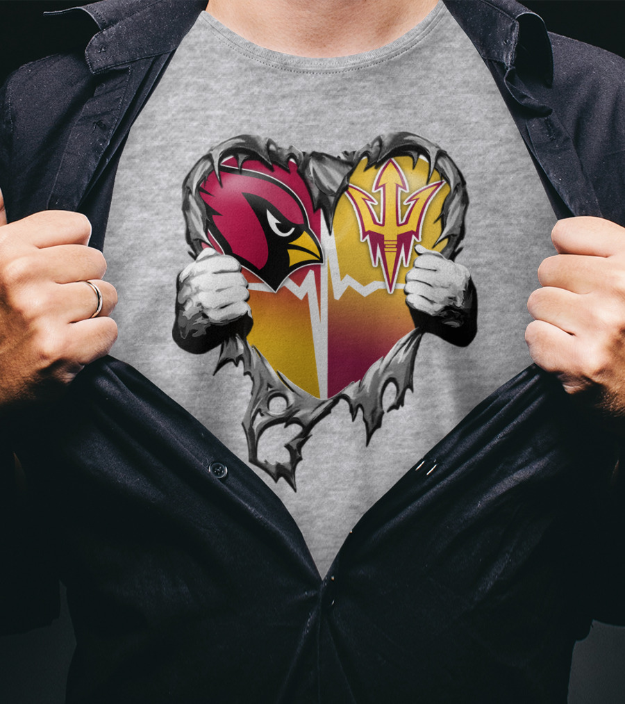 Arizona Cardinals Arizona State Sun Devils Heart Dual Allegiance T-Shirt