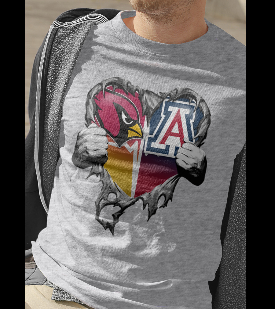 Arizona Cardinals And Arizona Wildcats Heart Tear T-Shirt