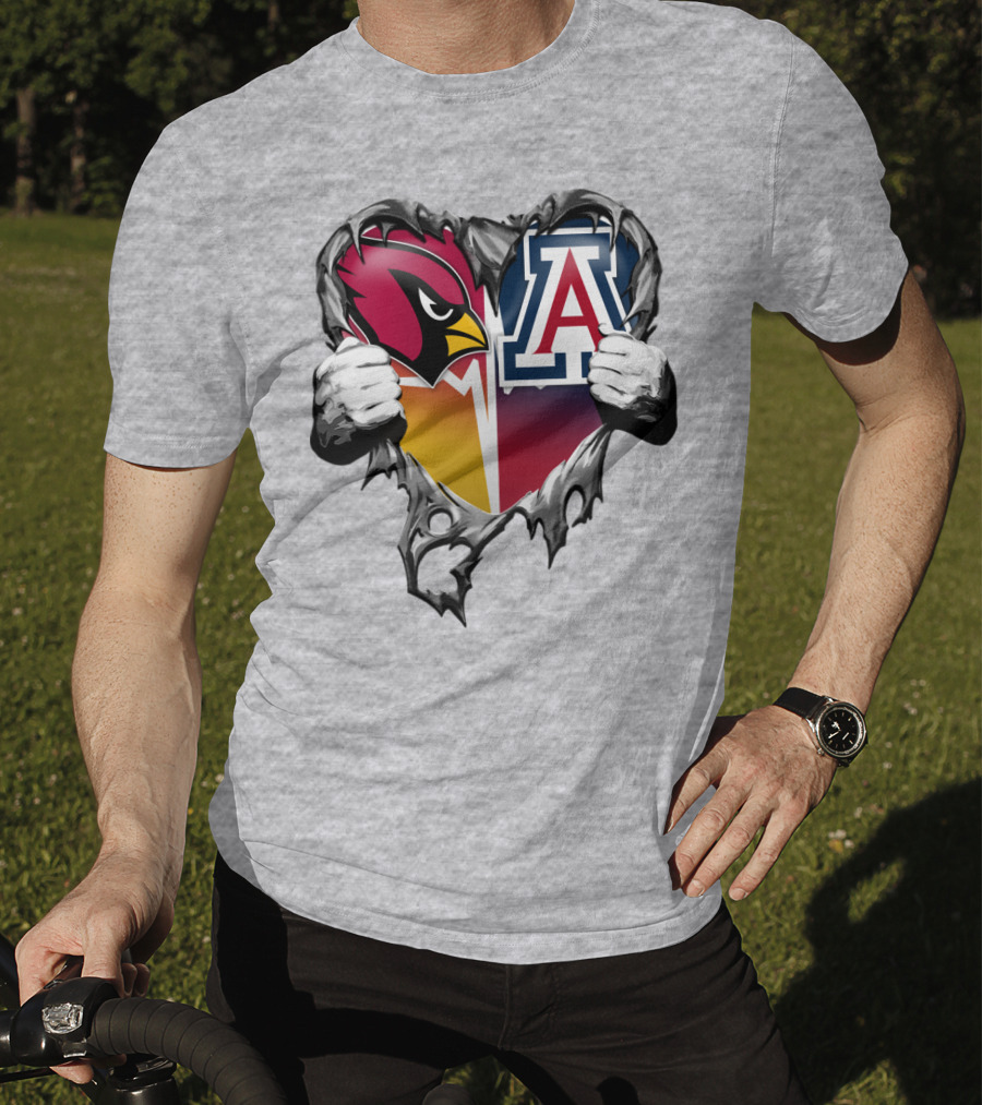 Arizona Cardinals And Arizona Wildcats Heart Tear T-Shirt