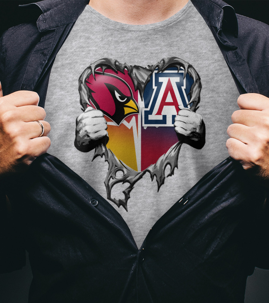 Arizona Cardinals And Arizona Wildcats Heart Tear T-Shirt