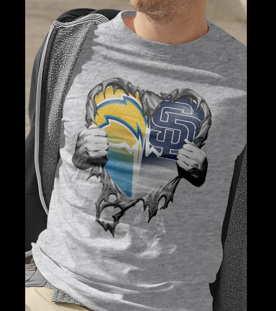 Los Angeles Chargers San Diego Padres Heart Logo Fusion T-Shirt