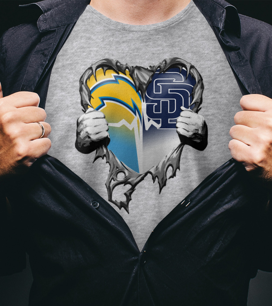 Los Angeles Chargers San Diego Padres Heart Logo Fusion T-Shirt