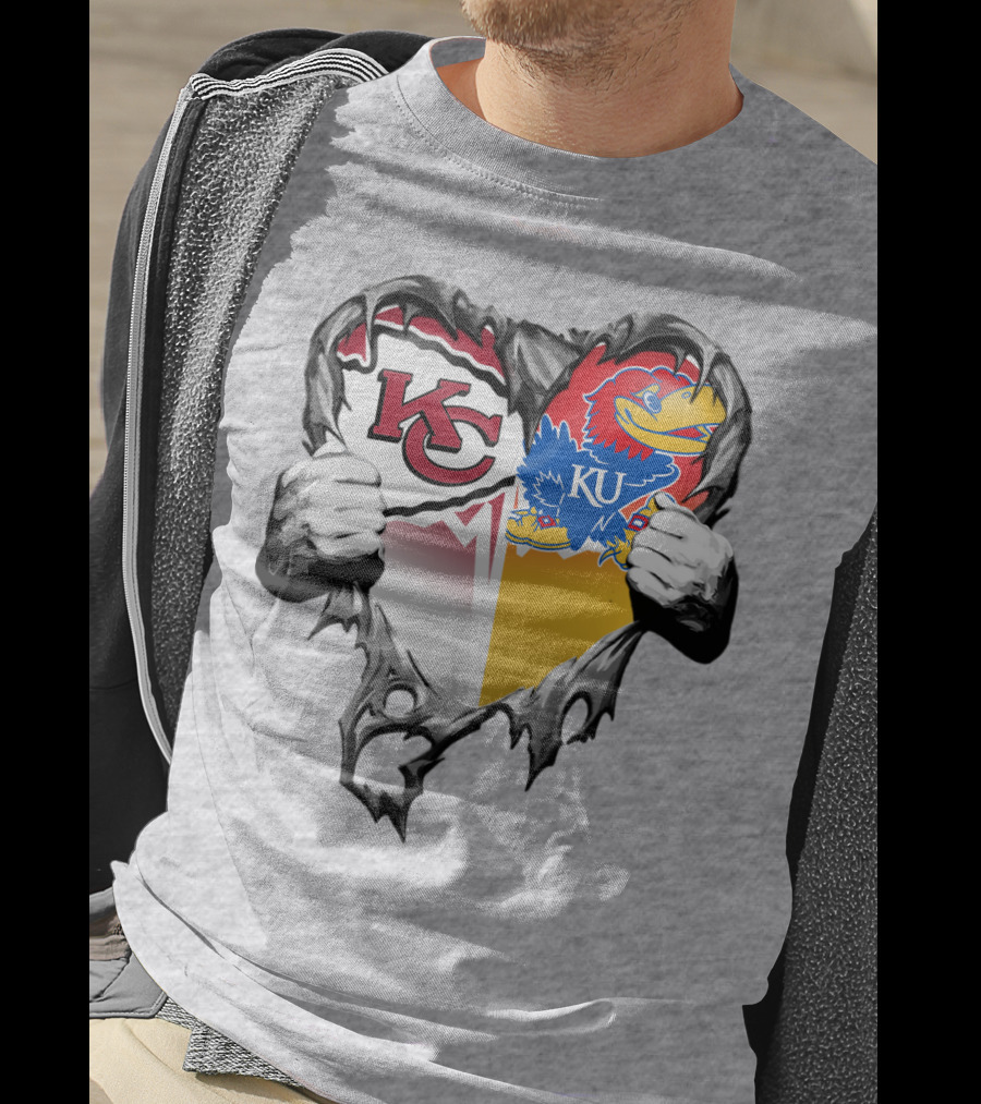 Kansas City Chiefs Jayhawks Ku Heart Tear T-Shirt