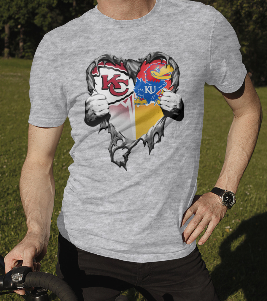 Kansas City Chiefs Jayhawks Ku Heart Tear T-Shirt
