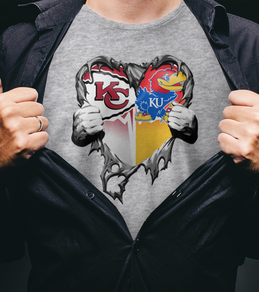 Kansas City Chiefs Jayhawks Ku Heart Tear T-Shirt