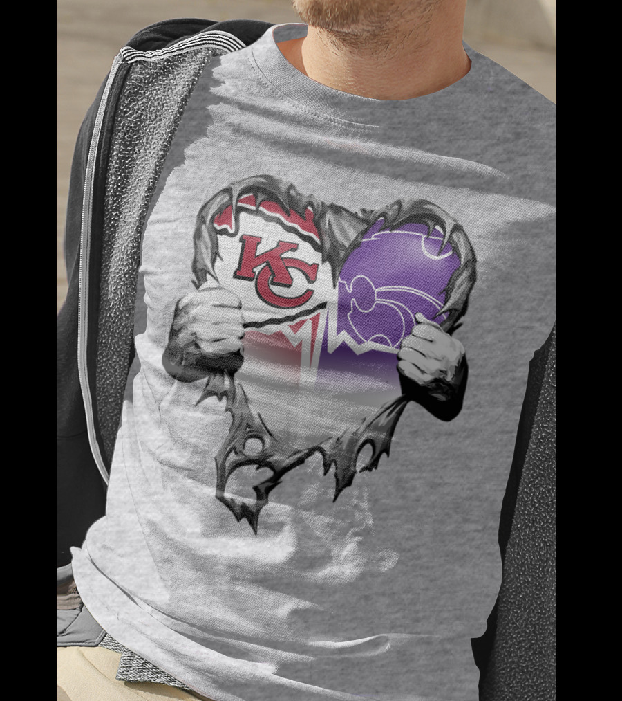 Kansas City Chiefs And Kansas State Wildcats Heart T-Shirt