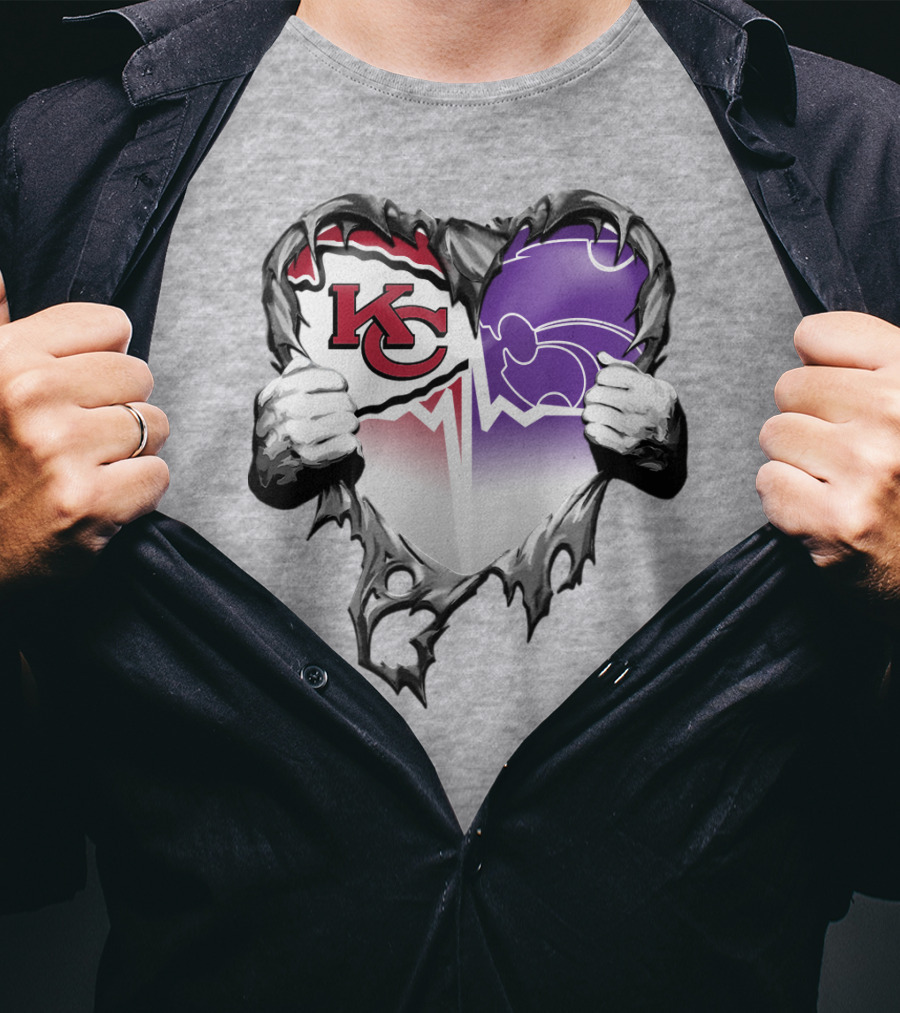 Kansas City Chiefs And Kansas State Wildcats Heart T-Shirt