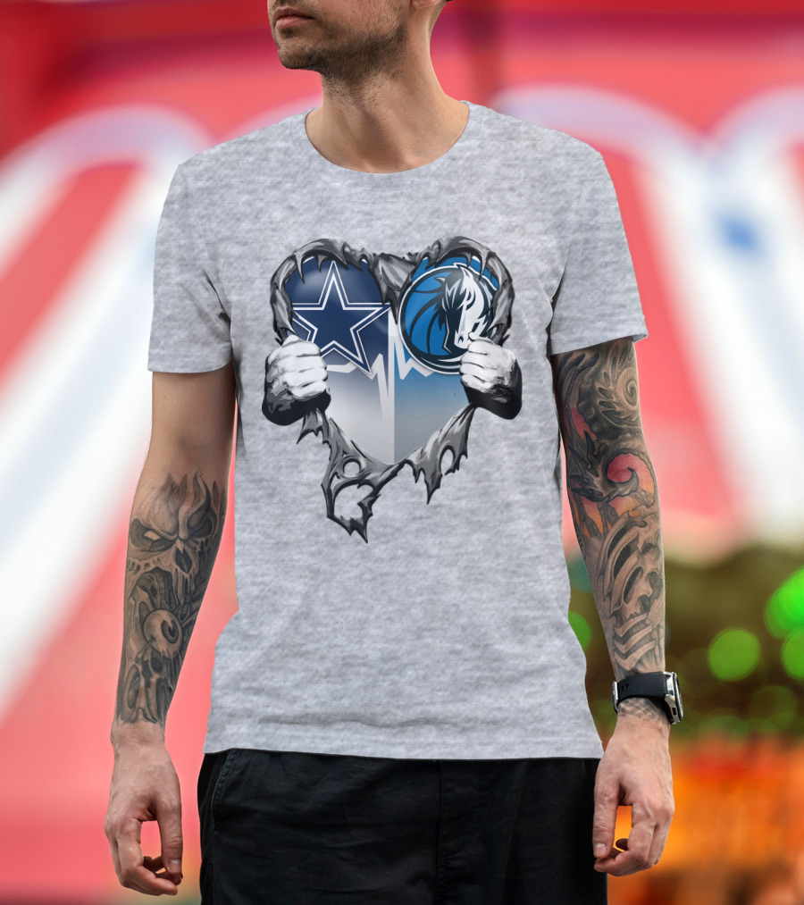 Dallas Cowboys And Mavericks Heart Logo Fusion T-Shirt