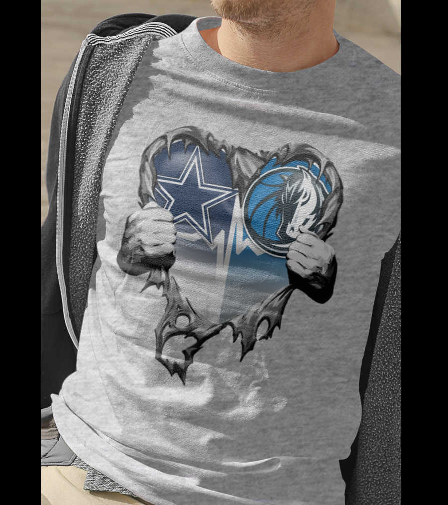 Dallas Cowboys And Mavericks Heart Logo Fusion T-Shirt