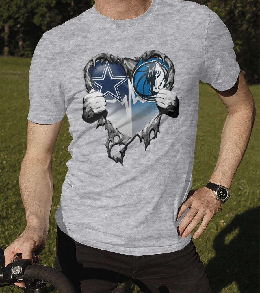 Dallas Cowboys And Mavericks Heart Logo Fusion T-Shirt