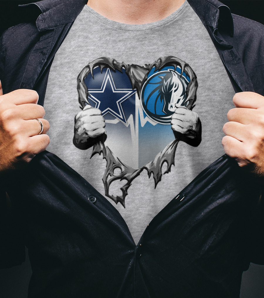 Dallas Cowboys And Mavericks Heart Logo Fusion T-Shirt