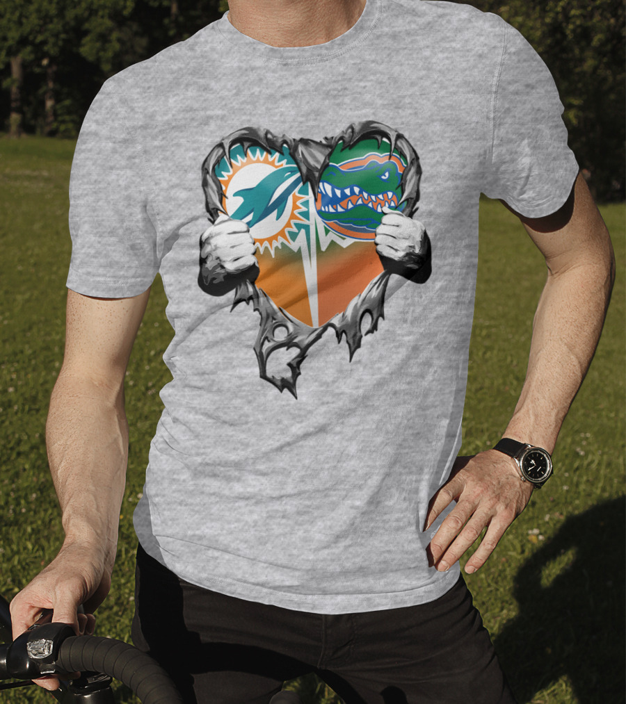 Miami Dolphins Florida Gators Heart Design Xatt048 T-Shirt