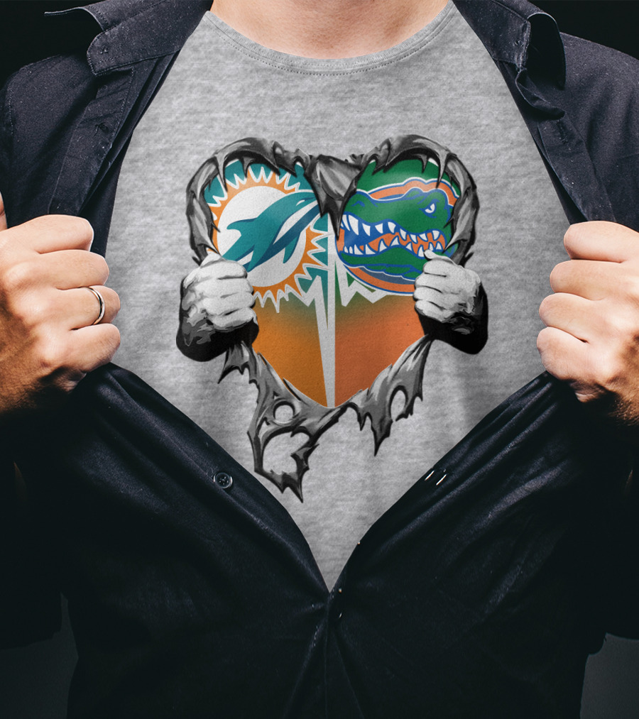 Miami Dolphins Florida Gators Heart Design Xatt048 T-Shirt