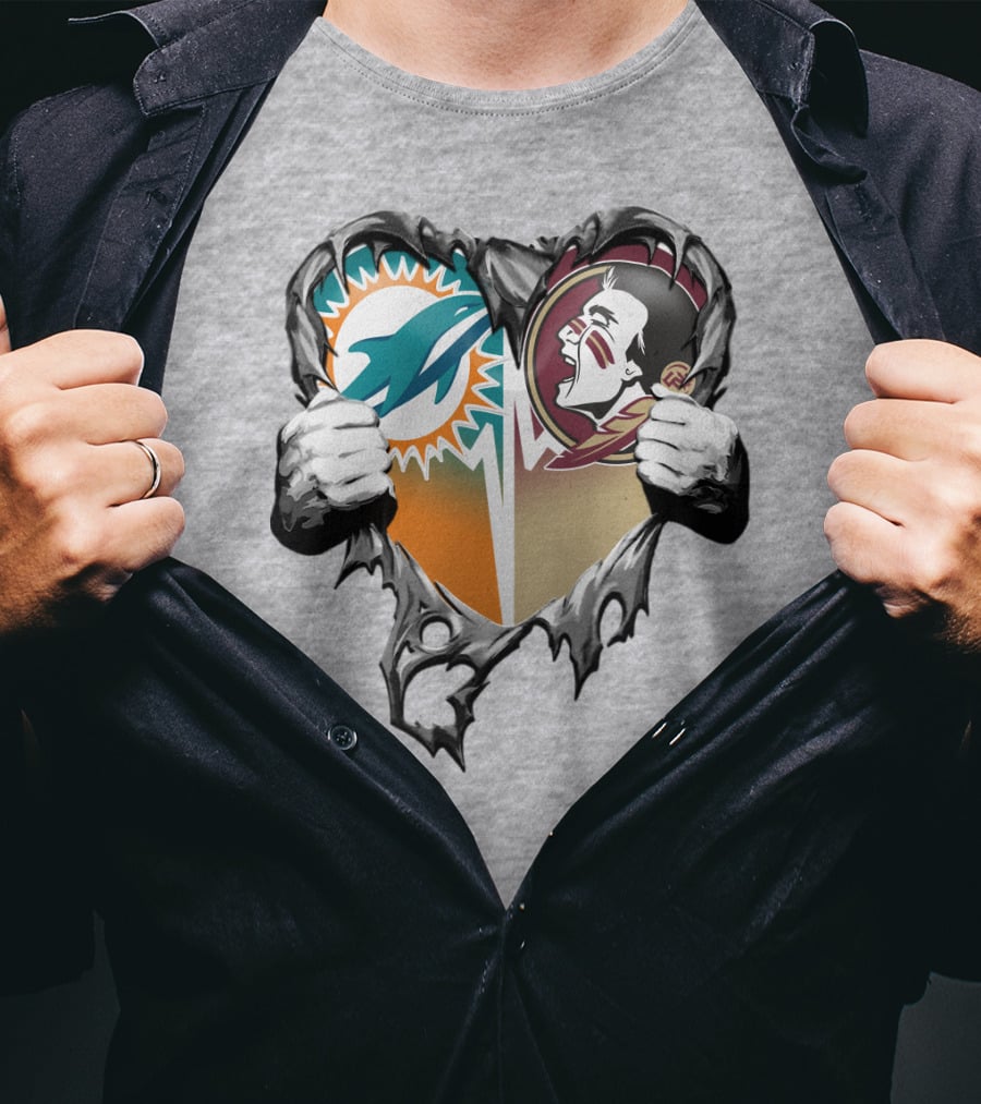 Miami Dolphins Florida State Seminoles Heart Tear T-Shirt