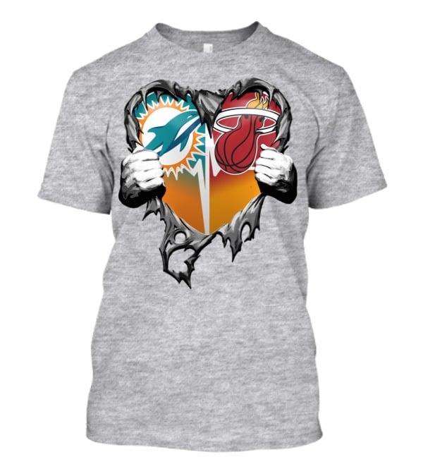 Miami Dolphins Miami Heat Heart Hands T-Shirt