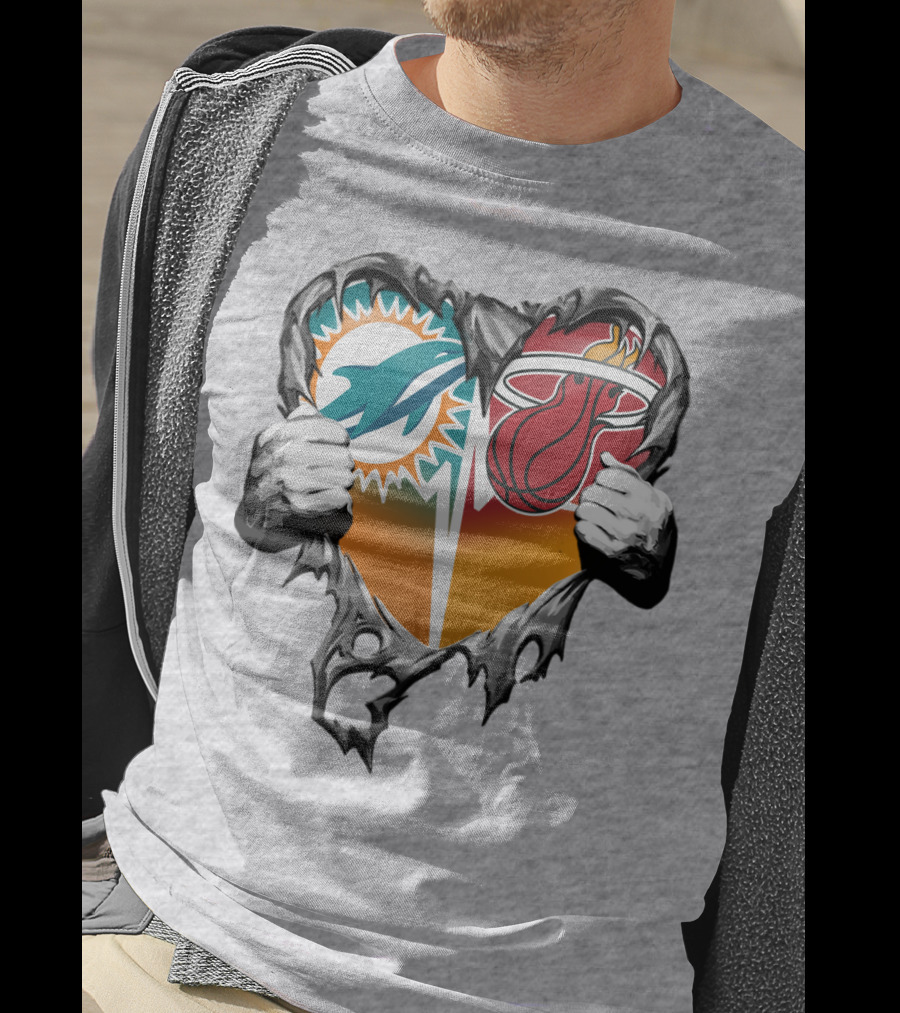 Miami Dolphins Miami Heat Heart Hands T-Shirt