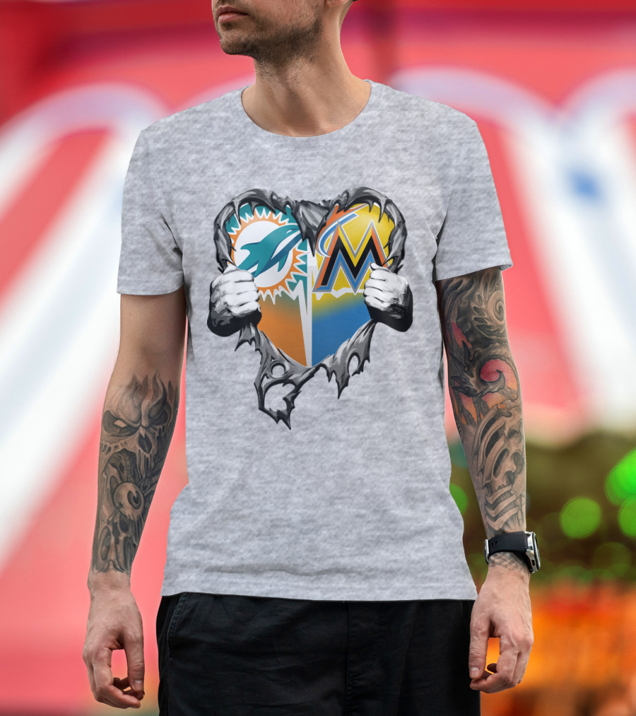 Miami Dolphins Miami Marlins Heart T-Shirt