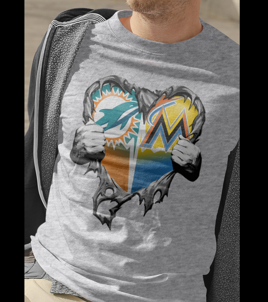 Miami Dolphins Miami Marlins Heart T-Shirt