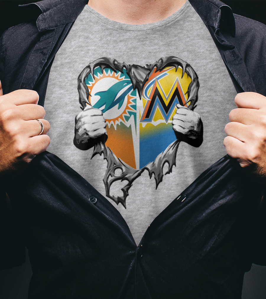 Miami Dolphins Miami Marlins Heart T-Shirt