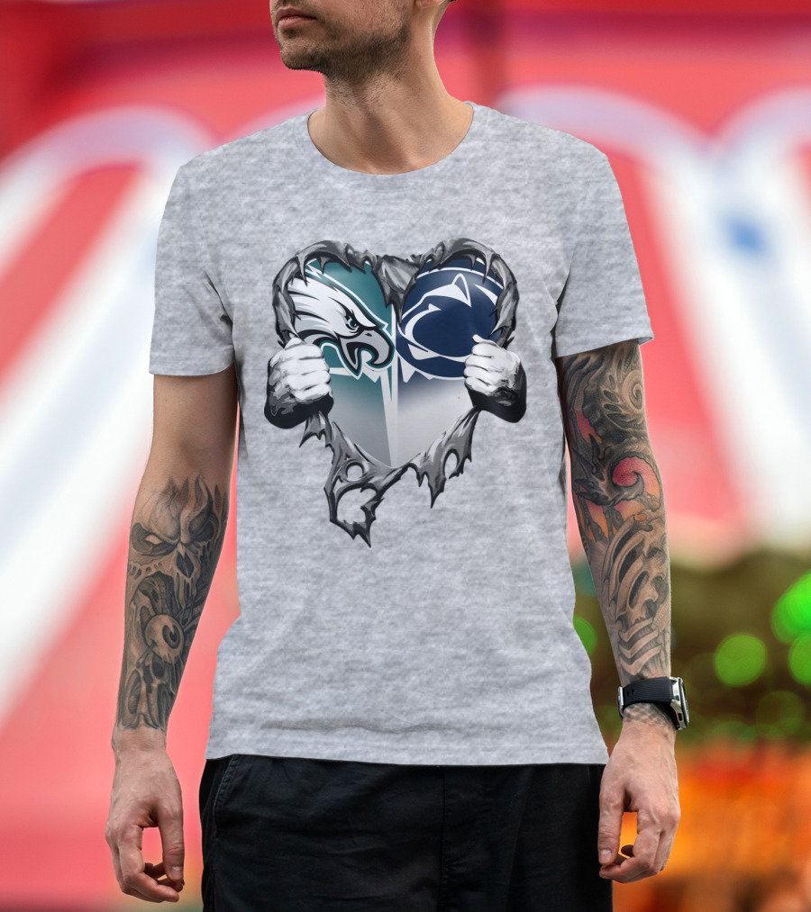 Philadelphia Eagles And Penn State Nittany Lions Heart Logo Rip Xatt053 T-Shirt