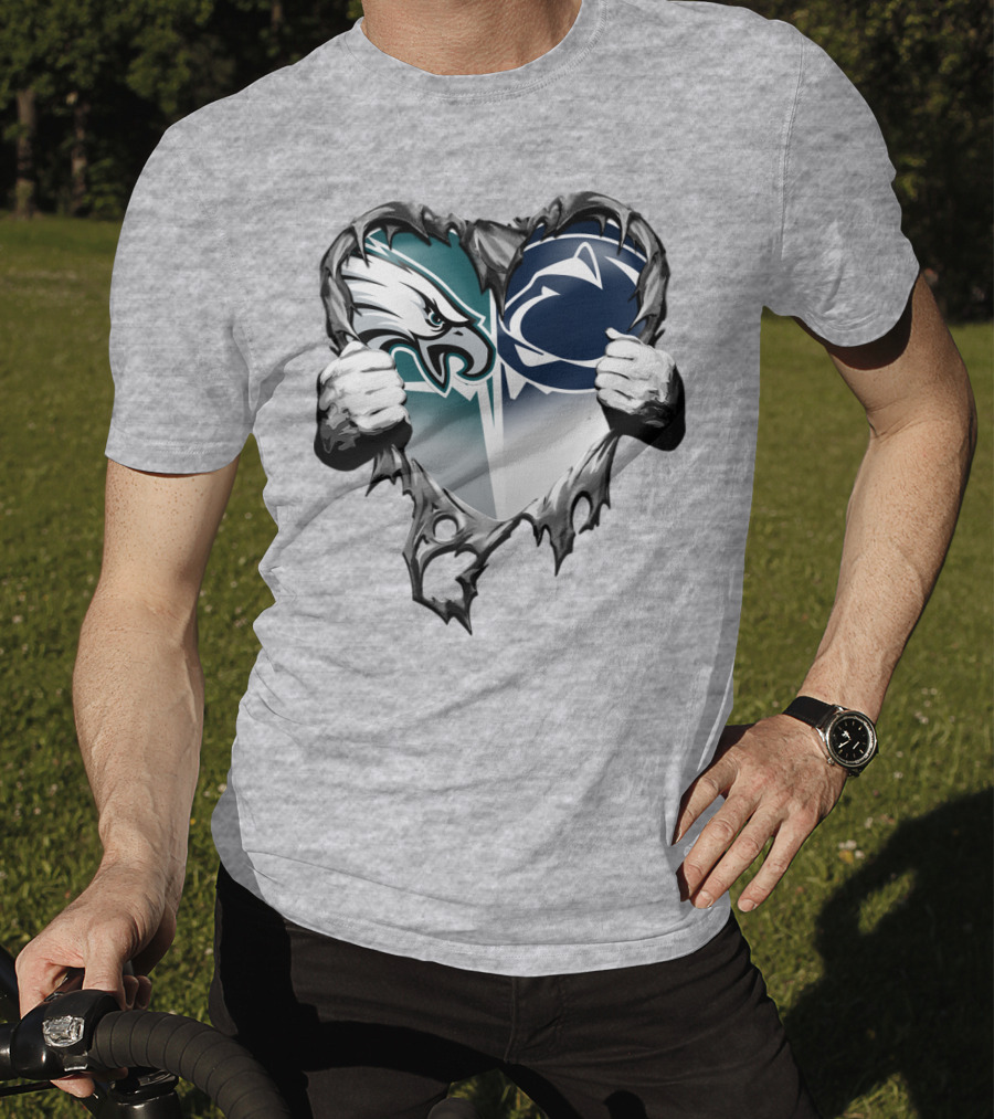Philadelphia Eagles And Penn State Nittany Lions Heart Logo Rip Xatt053 T-Shirt