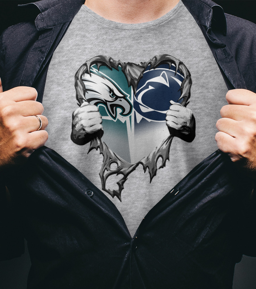 Philadelphia Eagles And Penn State Nittany Lions Heart Logo Rip Xatt053 T-Shirt