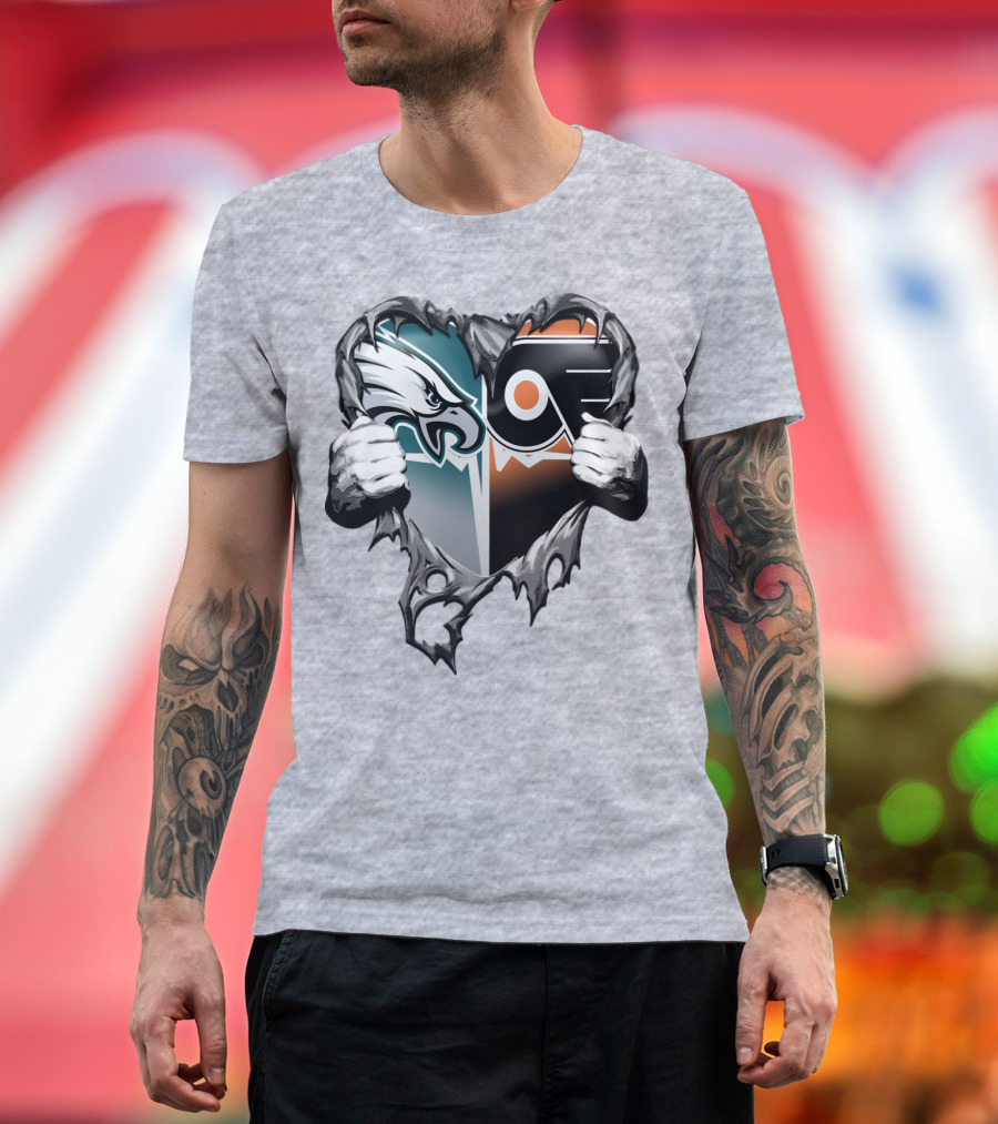 Eagles Flyers Heart Logo Combination T-Shirt