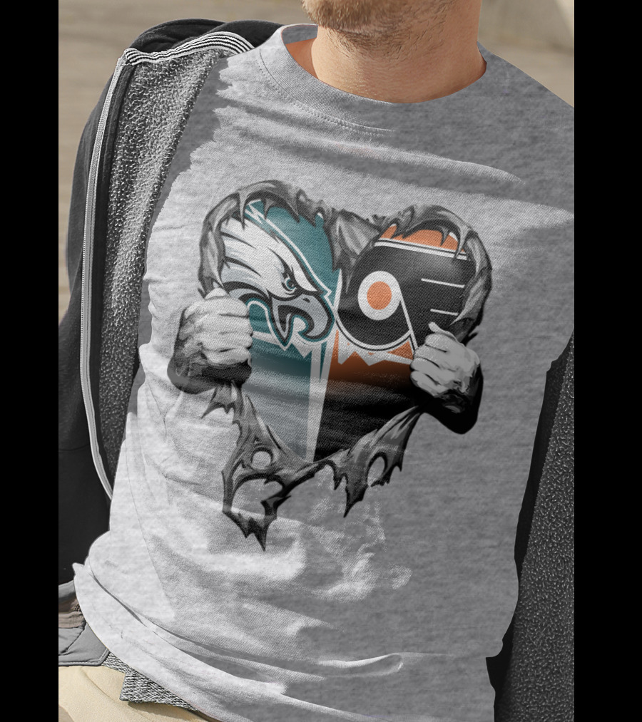Eagles Flyers Heart Logo Combination T-Shirt