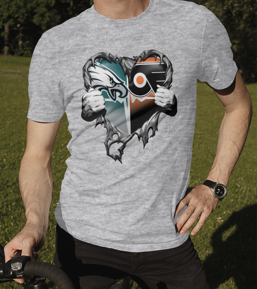 Eagles Flyers Heart Logo Combination T-Shirt