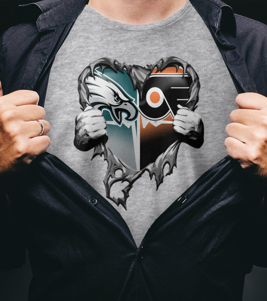 Eagles Flyers Heart Logo Combination T-Shirt