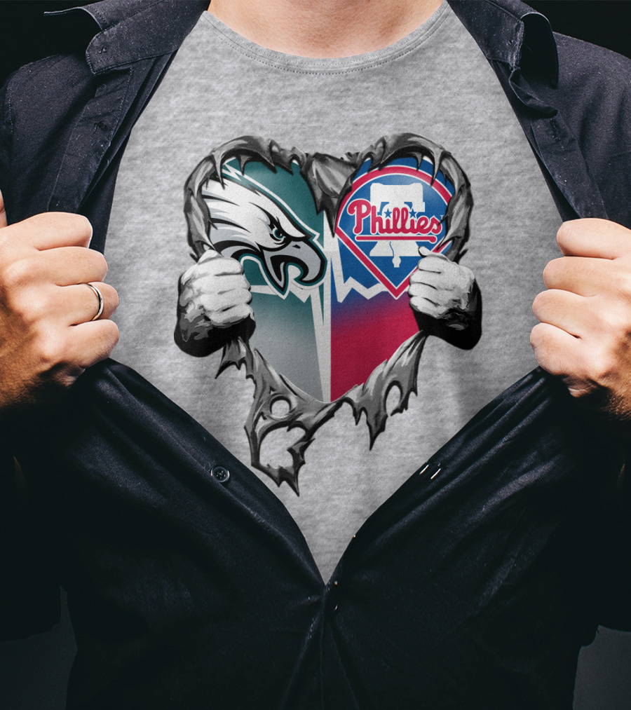 Eagles Phillies Heart Logo Blend T-Shirt