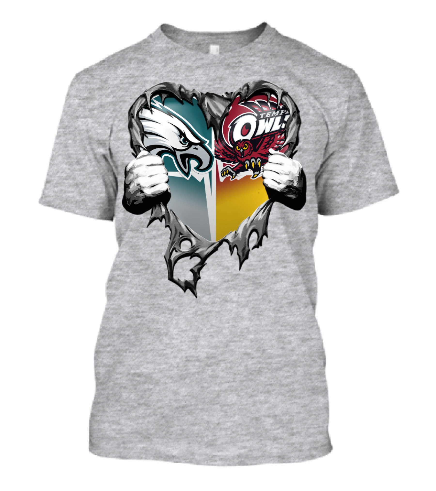 Philadelphia Eagles Temple Owls Heart Logo Rip T-Shirt