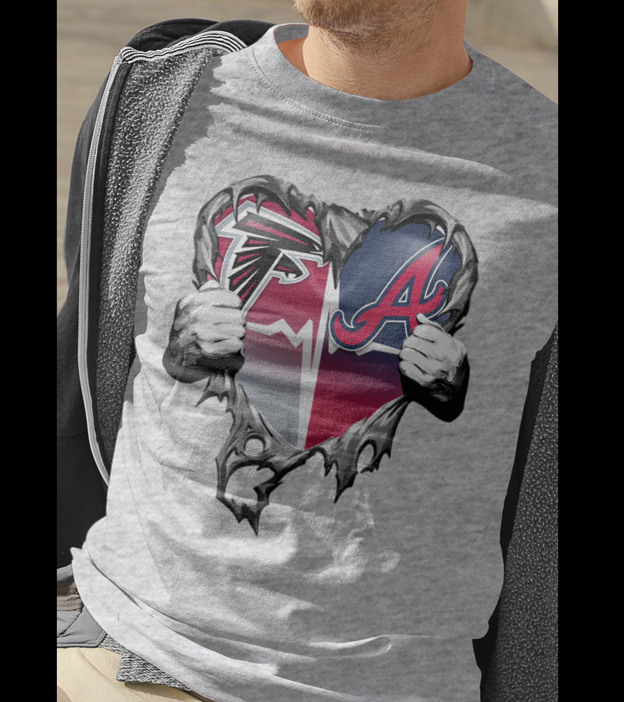 Falcons Braves Heart Design With Ripped Effect And Hands T-Shirt