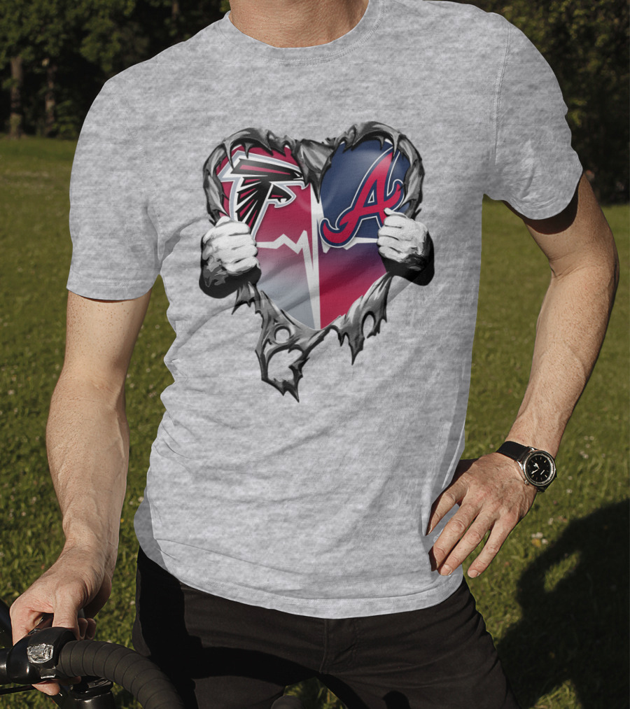Falcons Braves Heart Design With Ripped Effect And Hands T-Shirt