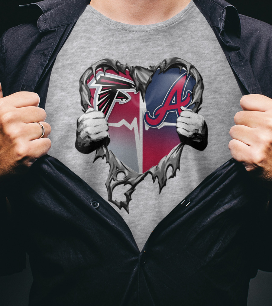 Falcons Braves Heart Design With Ripped Effect And Hands T-Shirt
