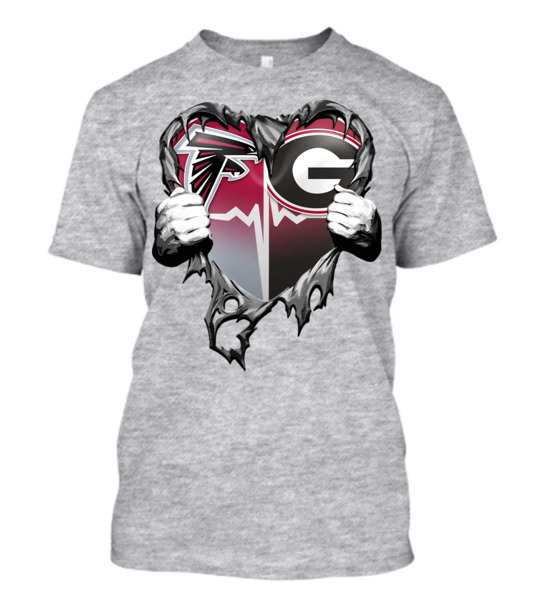 Atlanta Falcons Georgia Bulldogs Heart Torn T-Shirt