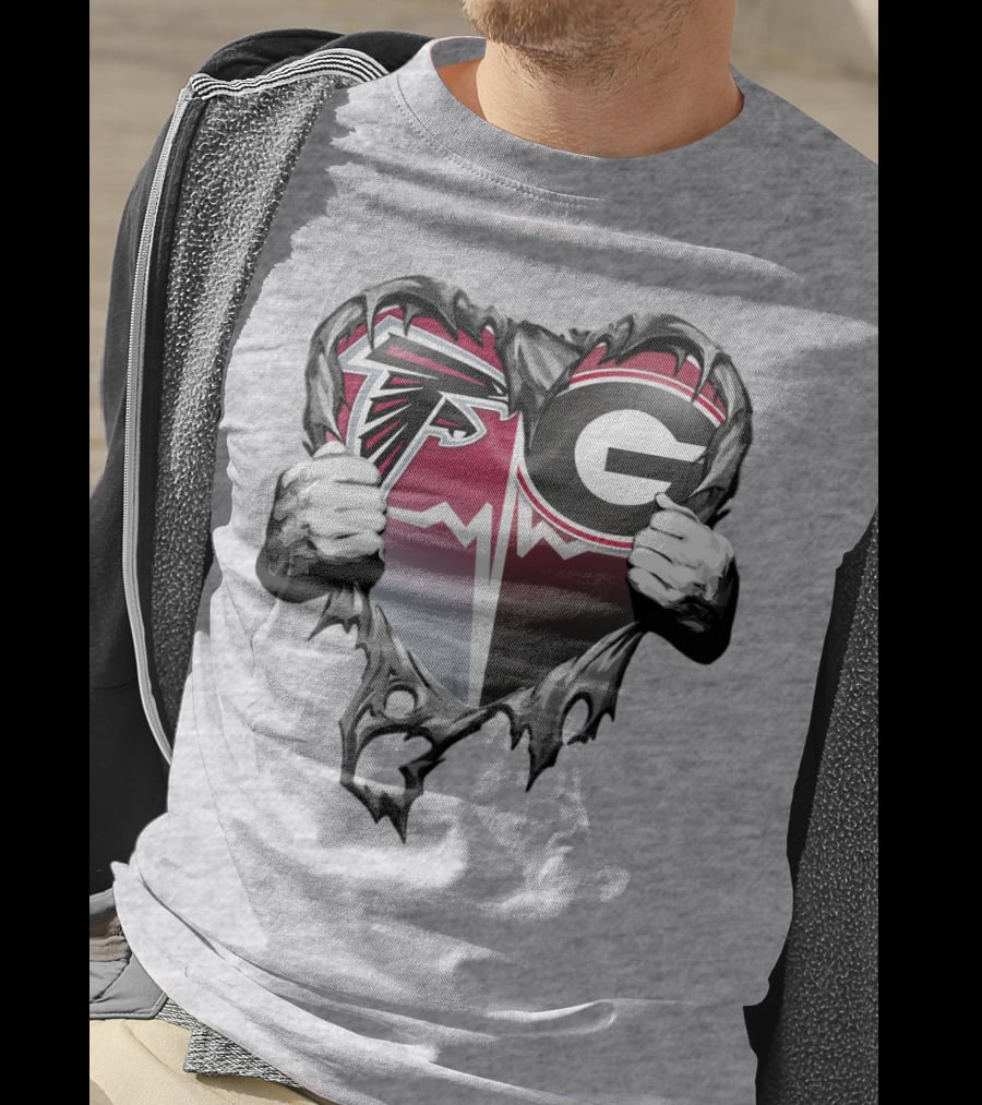 Atlanta Falcons Georgia Bulldogs Heart Torn T-Shirt